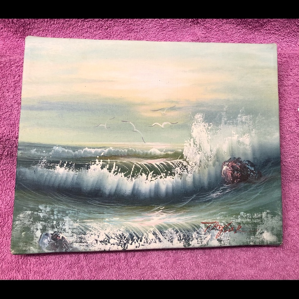 Waves on the Rocks Painting 8x10 Canvas Unframed